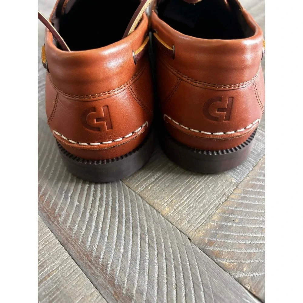 Cole Haan Grand+ Mens 11 British Tan Leather Boat Shoes C42132 Moc Toe Loafers